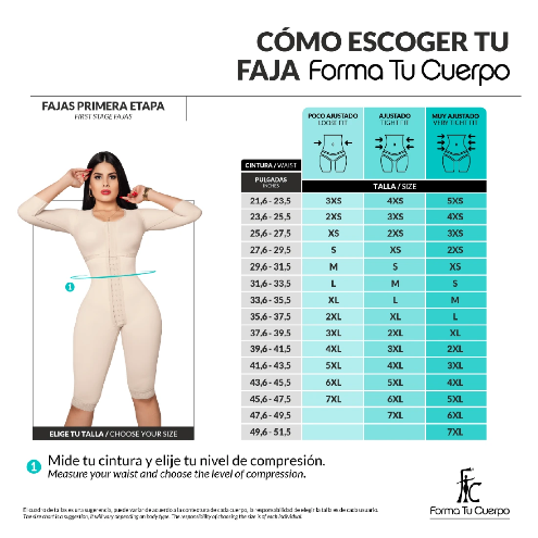 Faja control de abdomen reloj de arena, media pierna con manga larga, cremallera perineal y broche central ( O-015/O-215 )